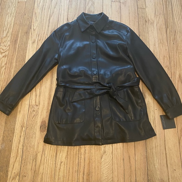 Andrew Marc Jackets & Blazers - ⭐️SOLD Andrew Marc black faux leather belted shirt jacket S